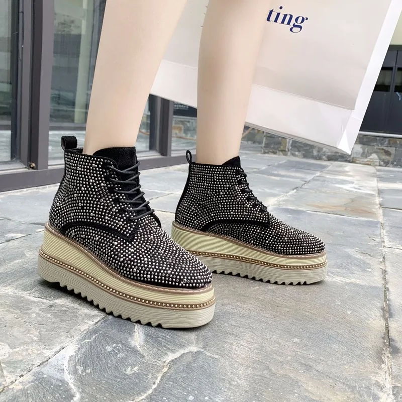 Women Leather Shoes High-top Vulcanized Crystal Sewed Rhinestone Hot Sale Girls Beautiful Sneakers New Designs N10-21 | Обувь