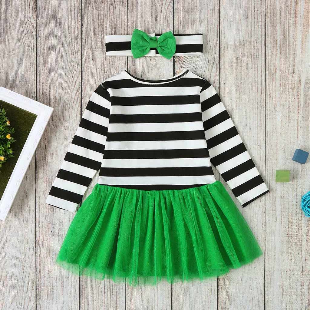Детский костюм из 2 предметов для малышей Одежда в полоску с принтом девочек