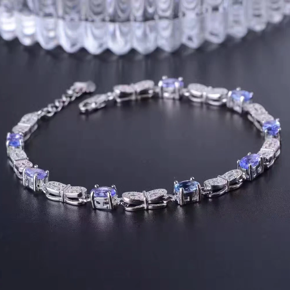 Роскошный Серебряный браслет с камнями 4 карат натуральный Танзанит твердый 925