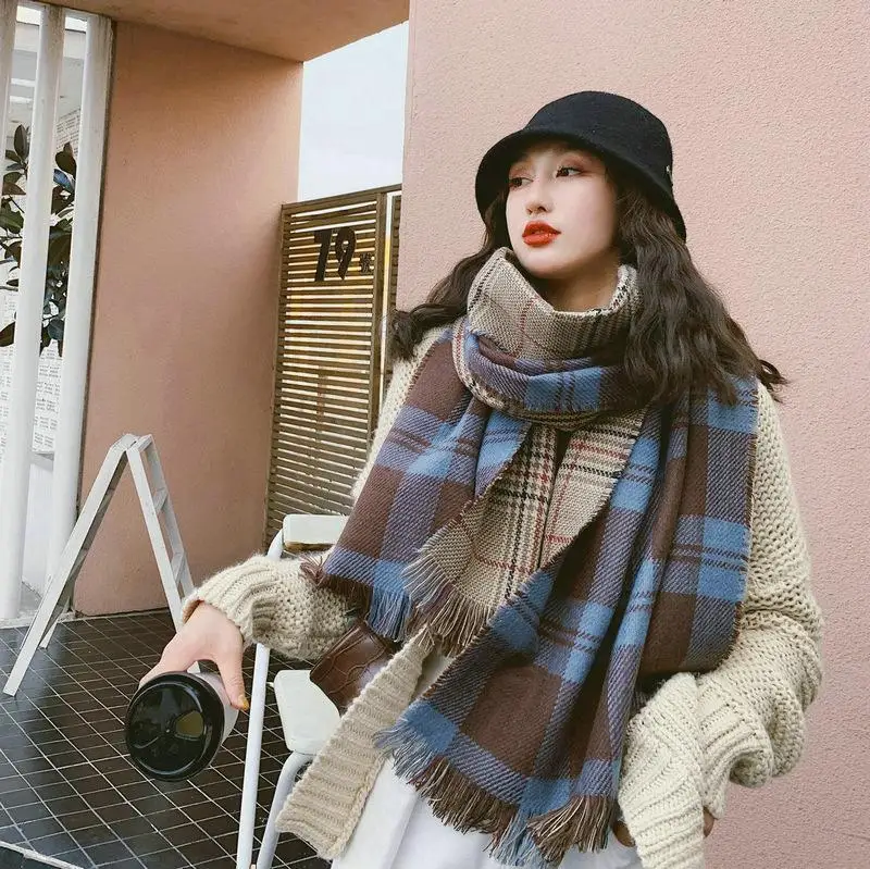 

Корейский ins двойной клетчатый кашемировый шарф для женщин зимой, длинная и Толстая теплая шаль для влюбленных, мужской галстук
