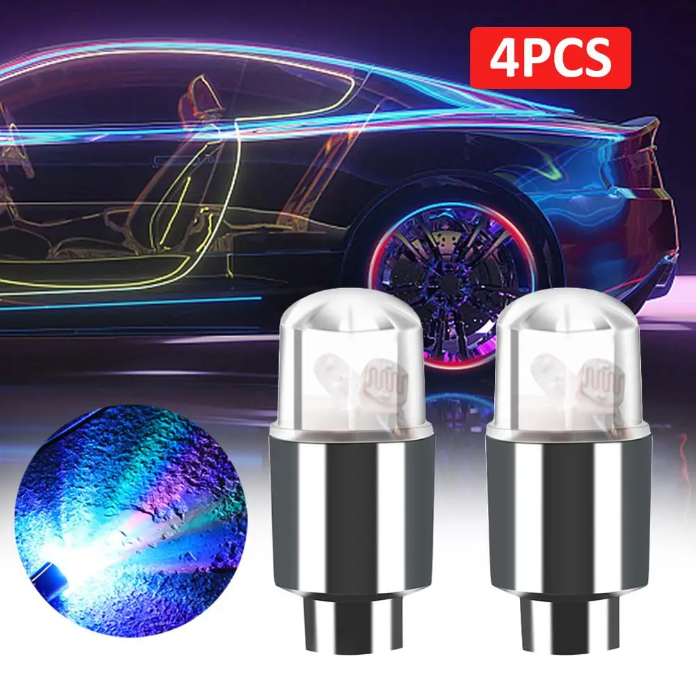 

4PCS Bicycle Lights Motorcycle Car Tyre Tire Aluminum Air Valve Stem Cap Wheel Decoration Lamp Colorful LED Flashing Light