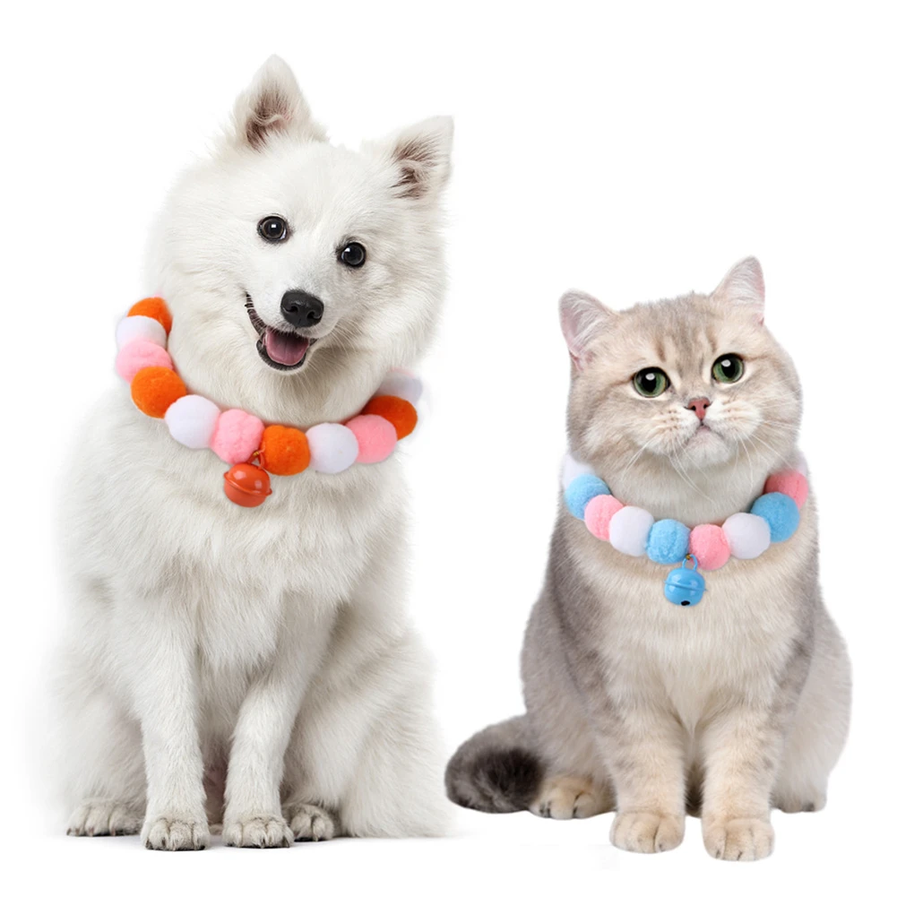 

Sweet Cute Cat Necklace Plush Ball Bead Kitten Puppy Neck Strap Pet Collar Scarf Furball Neckband Dog Grooming Accessories