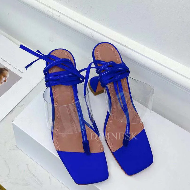 Jual 2021 Cup Sandal Ujung Kaki Split Hak Tinggi Wanita Clear PVC Ankle Strappy Gladiator Sandalias Musim Panas Seksi Pesta Klub Malam Wanita