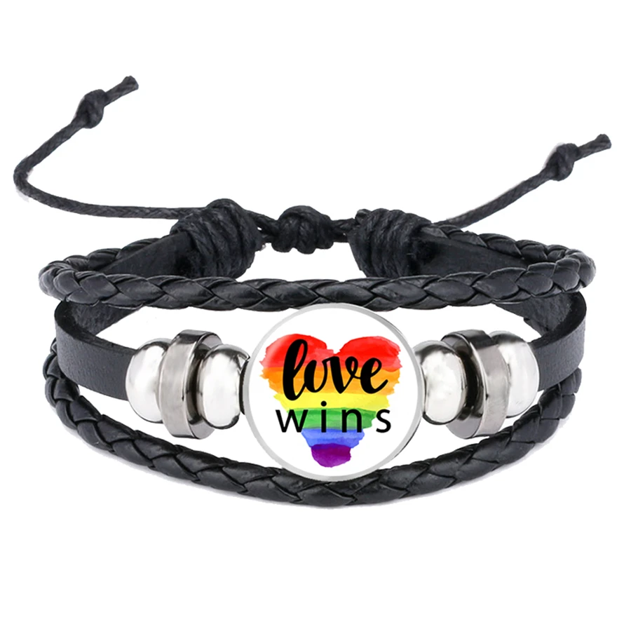 ЛГБТ Би Прайд браслеты гей кожаные Кнопки для браслета Кнопка Браслеты стекло