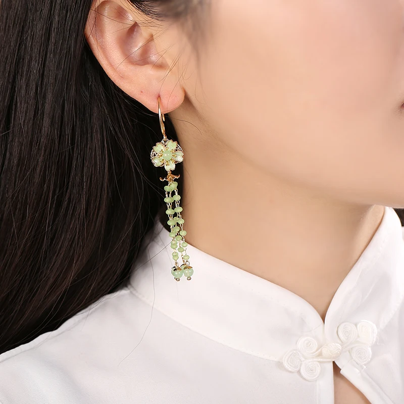 Винтажные серьги кисточки в китайском дворцовом стиле из серебра 925 пробы с