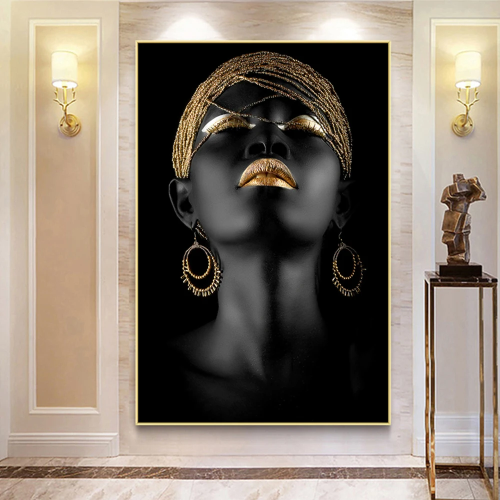 

Modern Art Canvas Painting African Black Woman Posters and Prints Scandinavian Wall Art Pictures For Living Room Home Decor