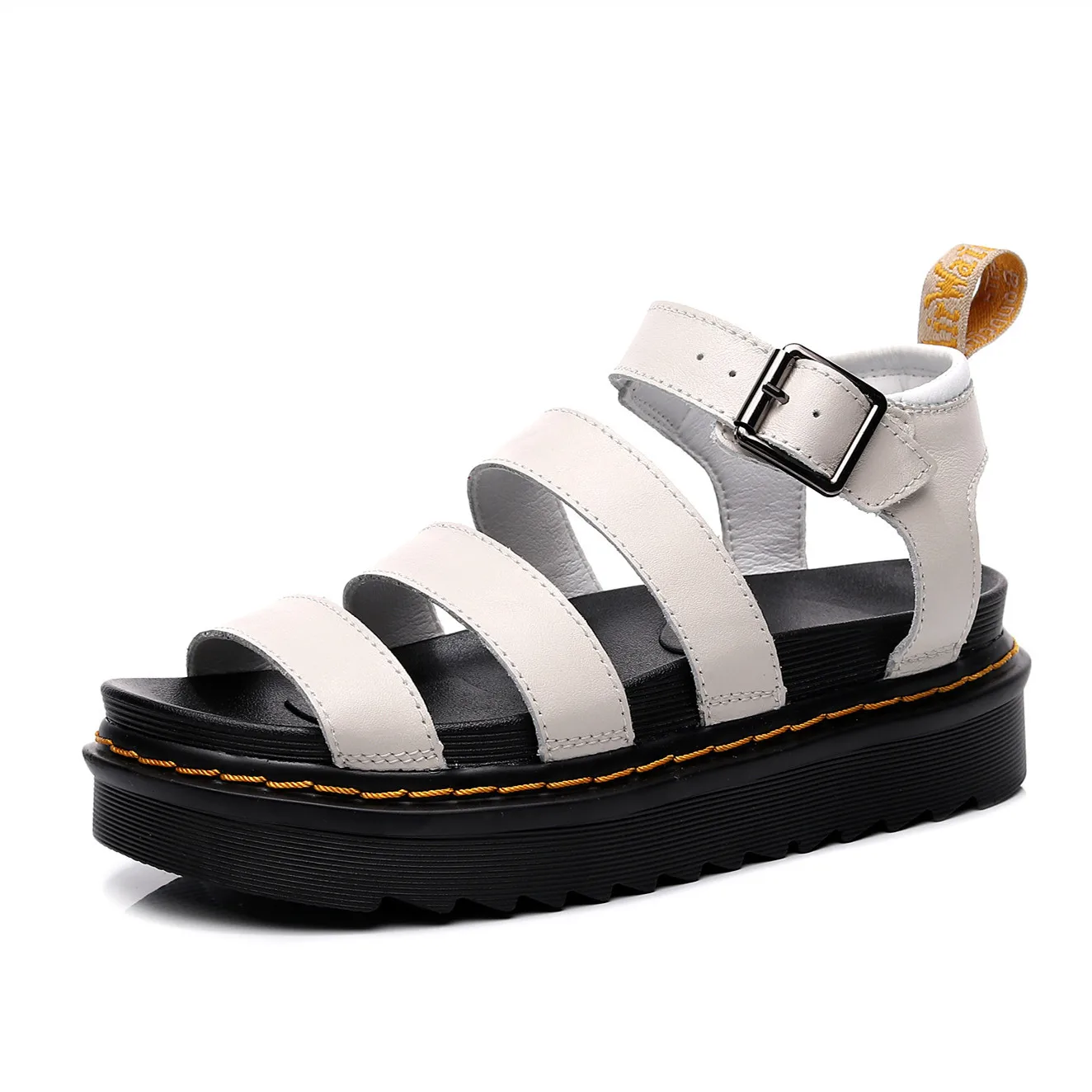 Beli Sepatu Sandal Musim Panas 2021 Sandal Platform Datar Wanita Sepatu Wanita Wedges Gladiator Ujung Terbuka Kasual Kulit Hitam Lembut Wanita