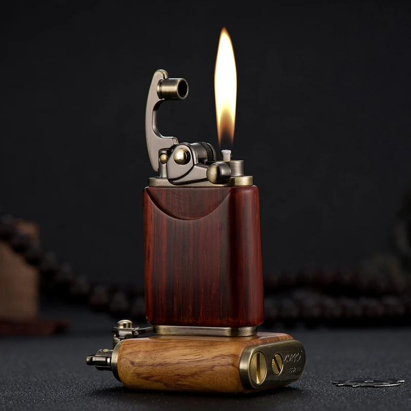 

Handmade Brass Pure Copper Windproof Rocker Kerosene Creative Sandalwood High Quality Metal Mini Cigarette Lighters