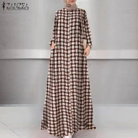 fashion womens muslim dubai maxi dress zanzea autumn long sleeve plaid check long sundress hijab dresses robe kaftan