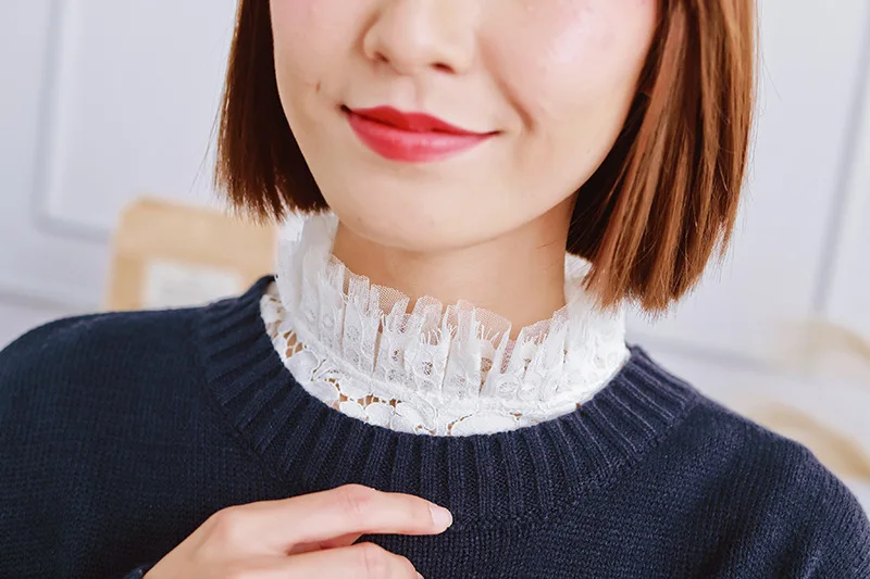 Linbaiway женская шифоновая рубашка блузка с отворотом съемный воротник кружевная