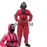 game squid costume red jumpsuits mask set cos disguise korean drama halloween christmas horror dress up round six