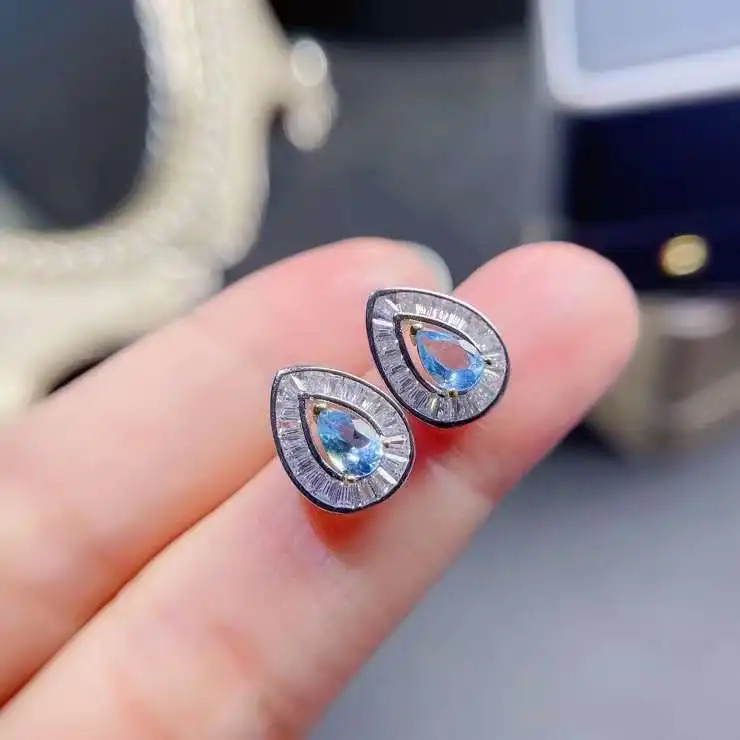 

natural Swiss Blue topaz earrings 925 silver Natural gemstone earring women elegant water drop for girl party girl jewelry