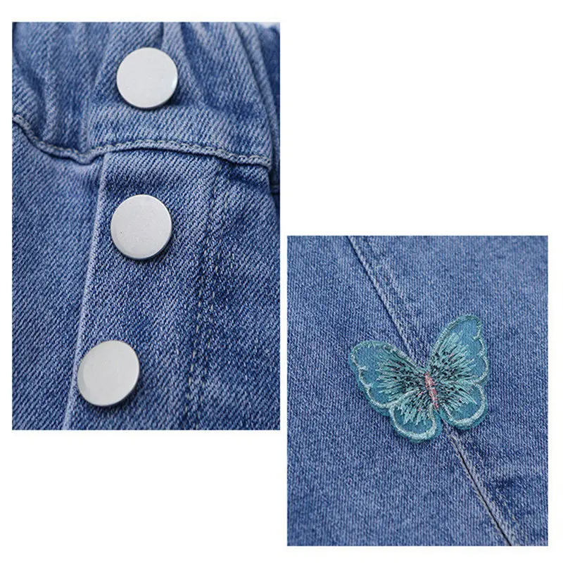 

2021 Spring Baby Girls Denim Straight Pants Solid Butterfly Toddlers Kids Elastic Jeans Korean Style Teenagers Children Trousers