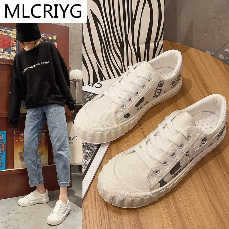 

Women's Flat Shoes Lace Comfortable Shoes Women's Canvas Vulcanized Shoes Women's Sports Shoes Fashion Casual Platform Shoes New