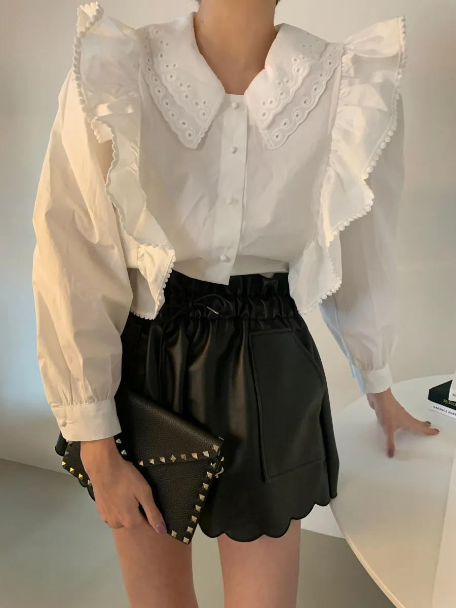 

Women Two Piece Set Korean Style Vintage Loose Long Sleeve Single Breasted Blouses and High Waist Shorts 2 Piece Outfits 2021