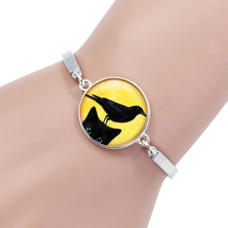 BTWGL Ретро черный кошачий глаз птица картина металлическая цепочка