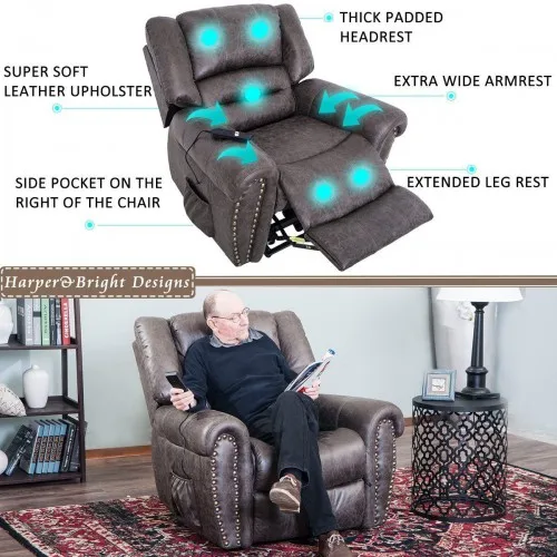 Electric Power Lift Recliner Chair PU Leather Padded For The Elderly Beige Brown Sofa Living Room |