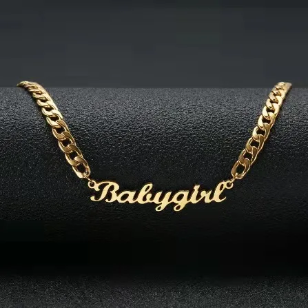 

Personalized Custom Name Necklace Pendant Gold Color 3mm Cuban Chain Customized Nameplate Necklaces for Women Men Handmade Gifts