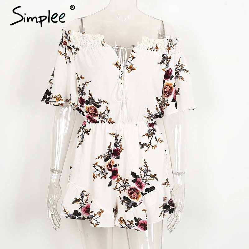 Женский комбинезон Simplee с открытыми плечами ромпер принтом летний пляжный