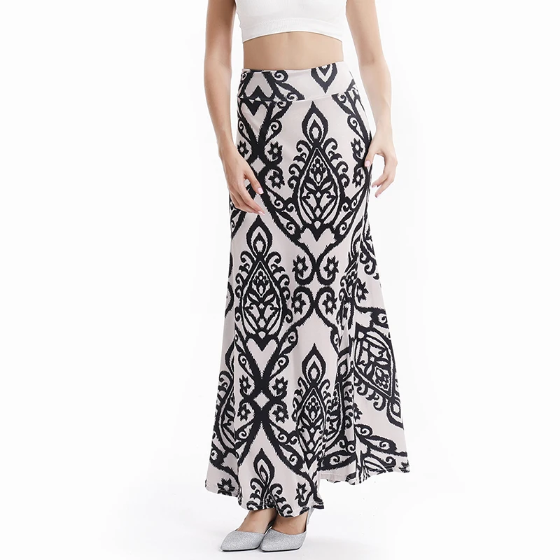 Длинная юбка с принтом в национальном стиле Повседневная Женская одежда высокой