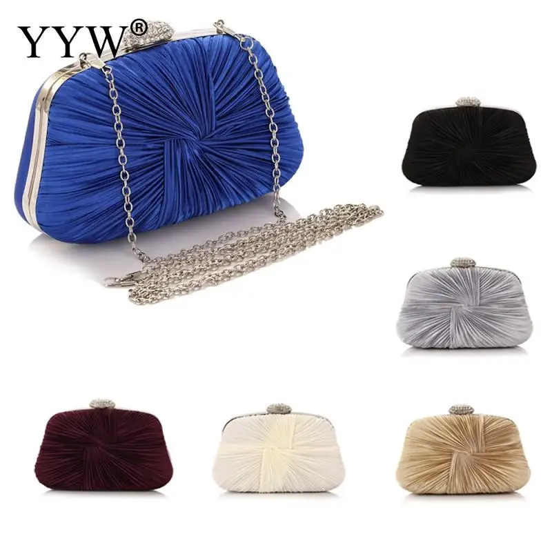 

Royal Blue Pleat & Pillow Shaped Clutch Bag Elegant Designer Clutch With Chain Rhinestone Hasp Wedding Bridal Party Purse 2021