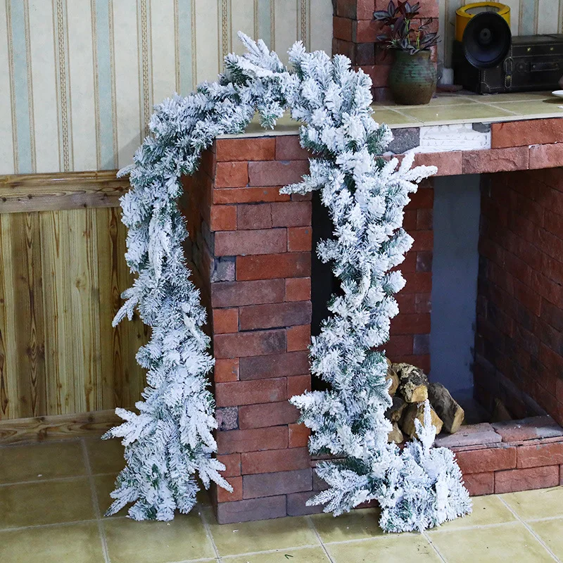 

Новый рождественский ротанговый белый флокирующий отель 270*30 см дверь торгового центра поручни Лестницы украшения сосновые ветки