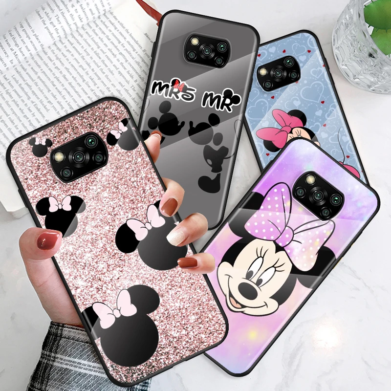 

Cute Mickey Mouse For Xiaomi Mi Poco X3 NFC F2 M2 X2 F3 Redmi Note 10 S 9T 9 S 8 T 7 Pro Tempered Glass Phone Case