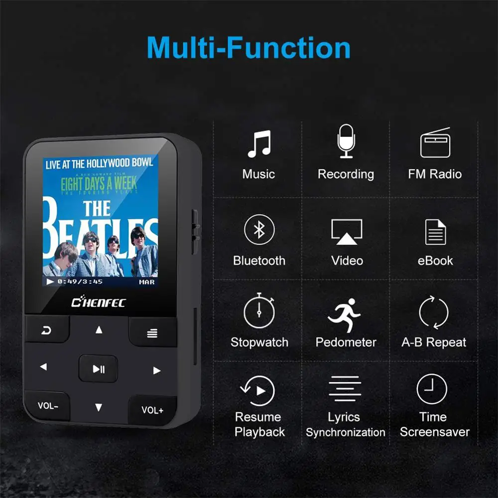 MP3-плеер с зажимом Bluetooth 4,0 HIFI музыкальный плеер 16 ГБ с шагомером FM радио рекордер поддержка TF карты+ повязка на руку