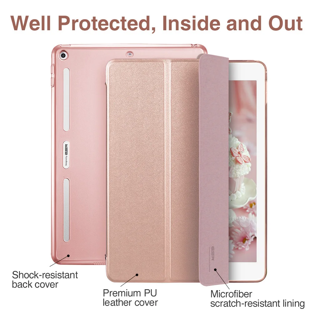 Чехол для iPad 9,7, ESR из искусственной кожи передняя крышка+ Мягкий ТПУ бампер край+ PC задняя Авто спящий умный чехол для нового iPad выпуска