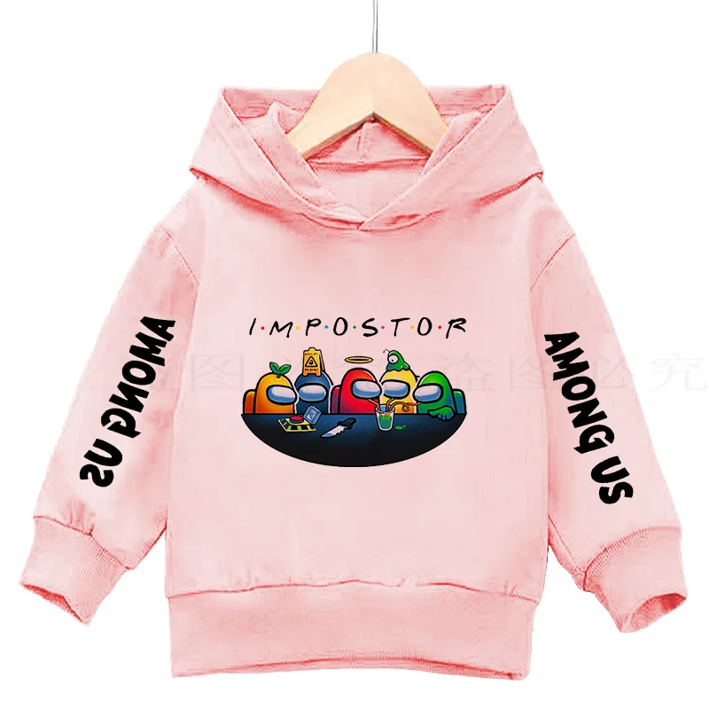 

2021 Among Us Hoodies Autumn and winter New Boys and Girls Among Us Hooded Sweater Hooded Cartoon Children's Pink sweater Game