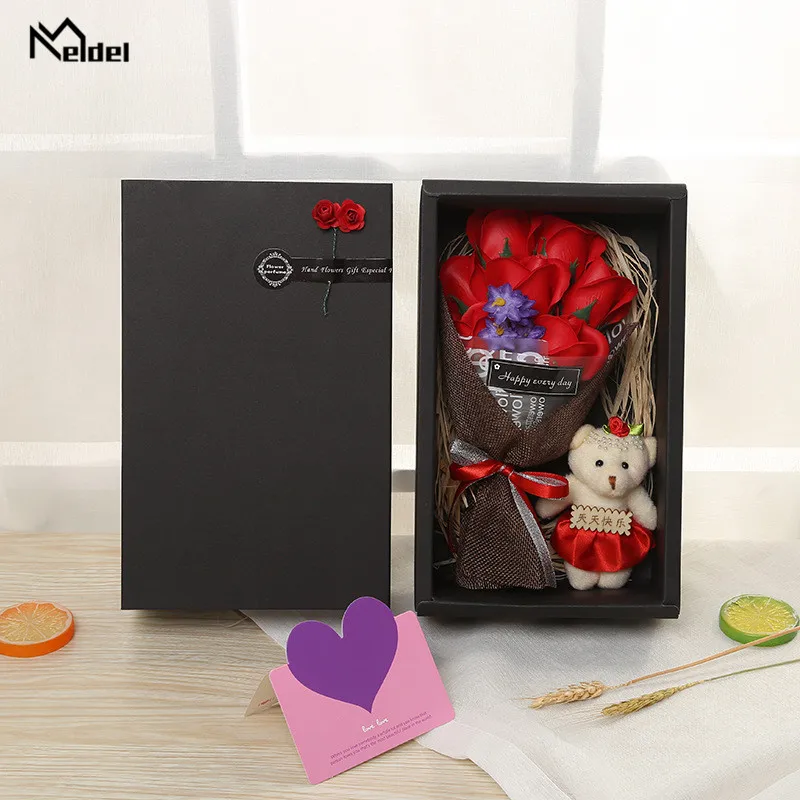 Мыло Meldel роза искусственный цветок медведь в подарочной коробке сохраненное