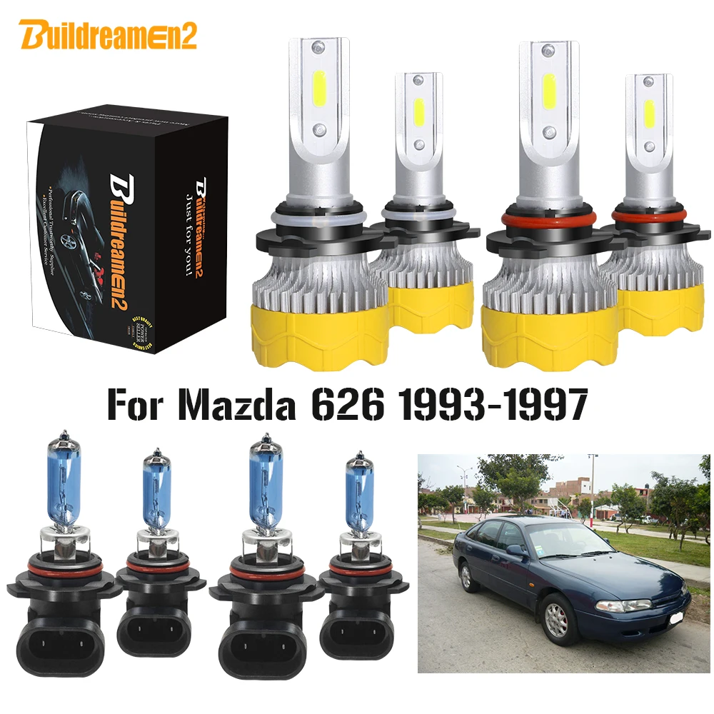 

Buildreamen2 4 Pieces Car Headlight High Low Beam 9006 9005 LED Halogen Headlamp Bulb 12V For Mazda 626 1993 1994 1995 1996 1997