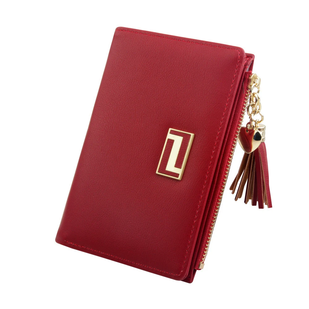 Короткие женские кошельки кошелек на молнии с кисточками Женский из мягкой кожи