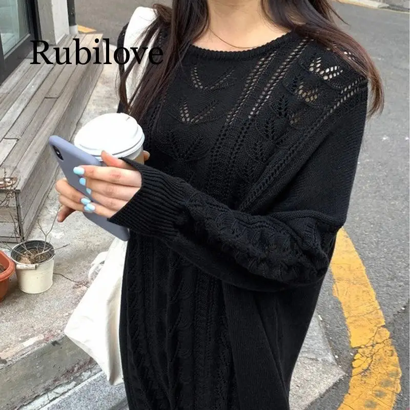 

Autumn Winter Women Long Knitted Dress Loose Casual Oversized Knitwear Maxi Sweater Dress