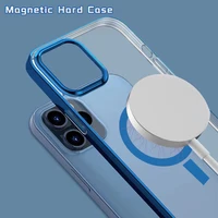2022 new original magnetic transparent hard plating shockproof phone case for iphone 13 12 11 pro max support wireless charge
