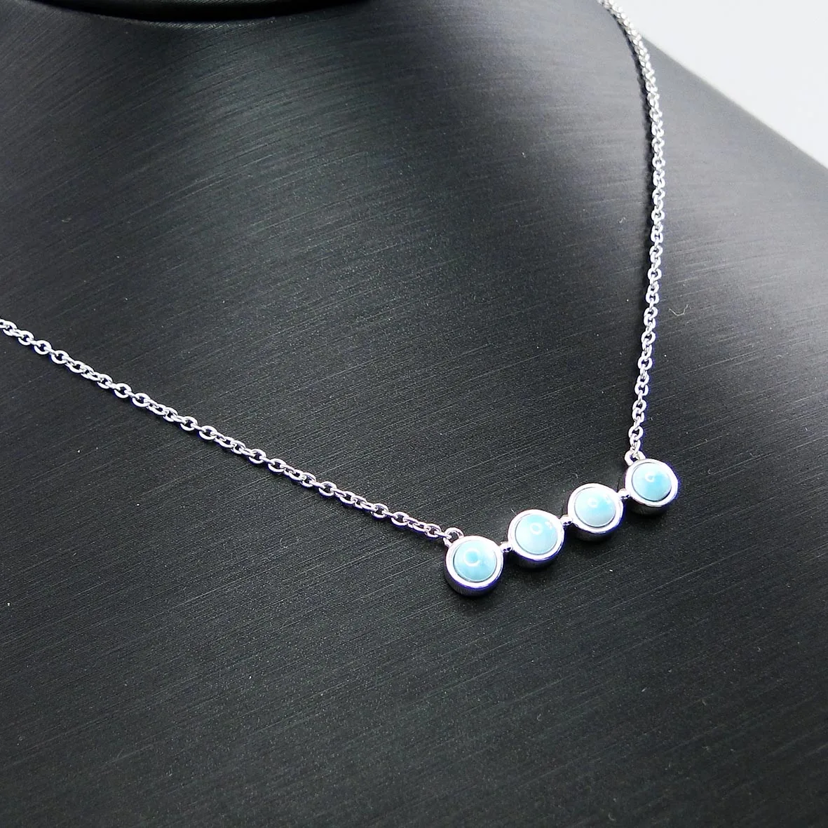 High Quality 925 Sterling Silver Natural Larimar Beads Women's Pendant Necklace For Gift |