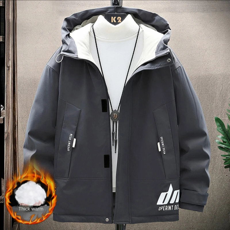 

Зимняя мужская куртка, новинка 2021, мужское пальто, трендовая Теплая Бархатная пуховая куртка с капюшоном