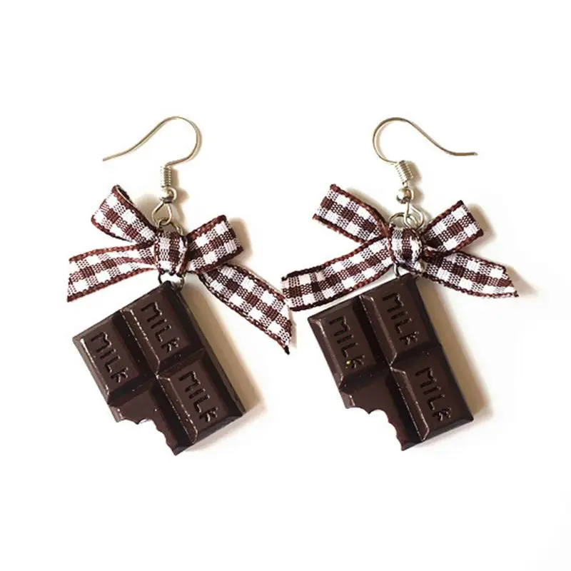 

1 Pair Creative Cute Mini Chocolate Donuts Bow Earrings Minimalism Cartoon Design Female Ear Hooks Danglers Jewelry Gift 85LB