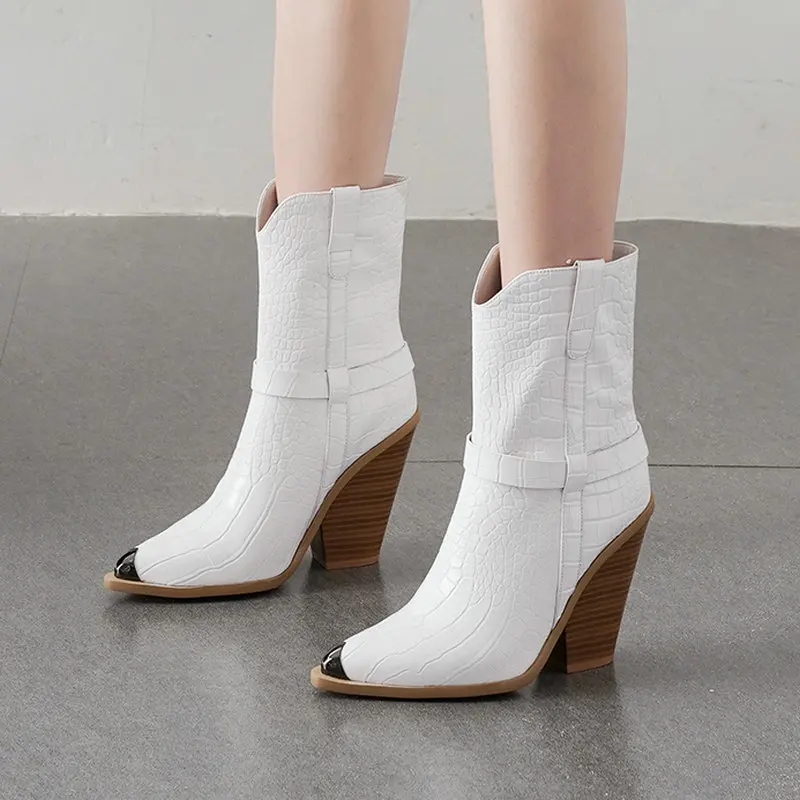 Женские ботильоны с острым носком черные или белые ботинки из искусственной кожи
