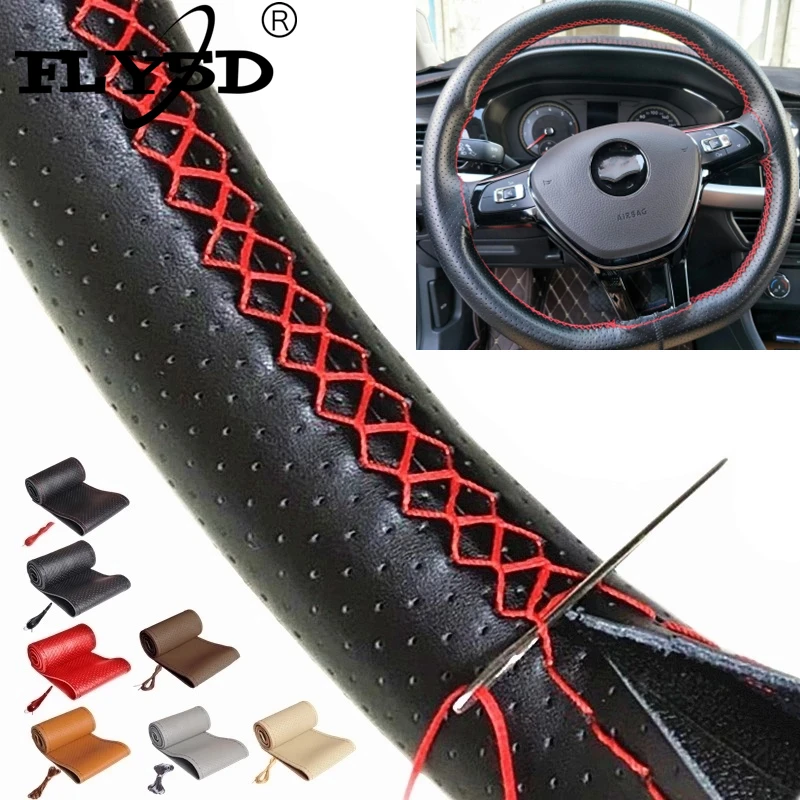 

FLY5D 38CM DIY Steering Wheel Covers Soft Leather Braid on the Steering-Wheel of Car With Needle and Thread Interior Accessories