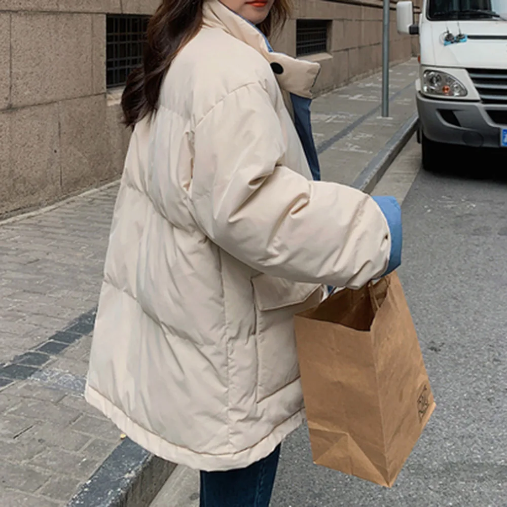 

Korea Style New Down Jacket Women Short Internet Celebrity Stand-up Collar Bread Coat 2020 Winter Loose Korean Cotton Jackets