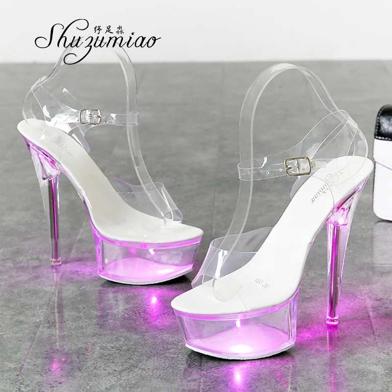 Светильник ящиеся туфли женские светящиеся Прозрачные Сандалии женская обувь на