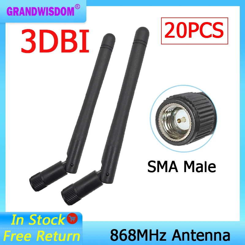 GRANDWISDOM 20pcs 868mhz antenna 3dbi sma male 915mhz lora antene pbx iot module lorawan signal receiver antena