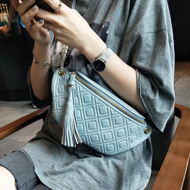 

fanny pack for women waist bag genuine leather belt bag purse fashion money belt ladies fashion shoulder bag chain female