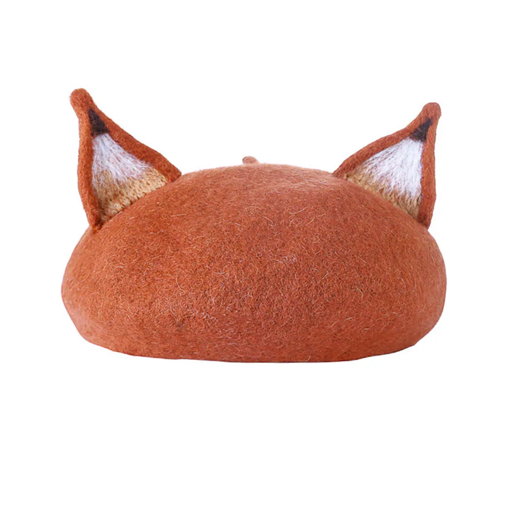 

Women Girl Ear Felt Beret Cap Cute Warm Painter Hat Retro for Autumn Winter SER88