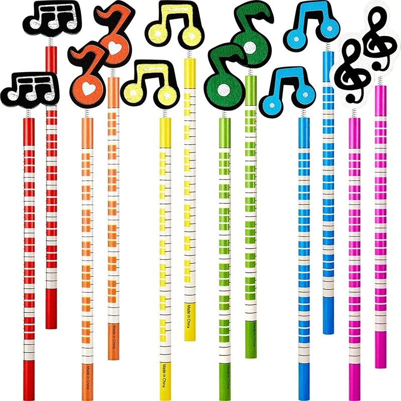 

24Pcs Music Notes Pencils Wooden Colorful Stripe Pencils with Wood Music Note Ornaments for School Students Teachers