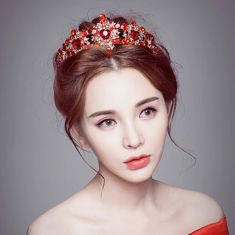 Красный горный хрусталь барокко королевские короны тиары свадебные головные