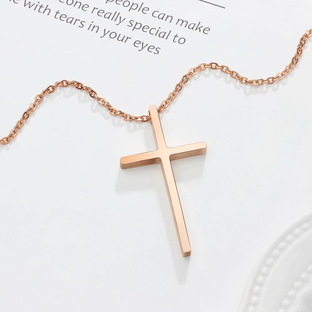 Персонализированная гравировка крест кулон ожерелье розовое золото