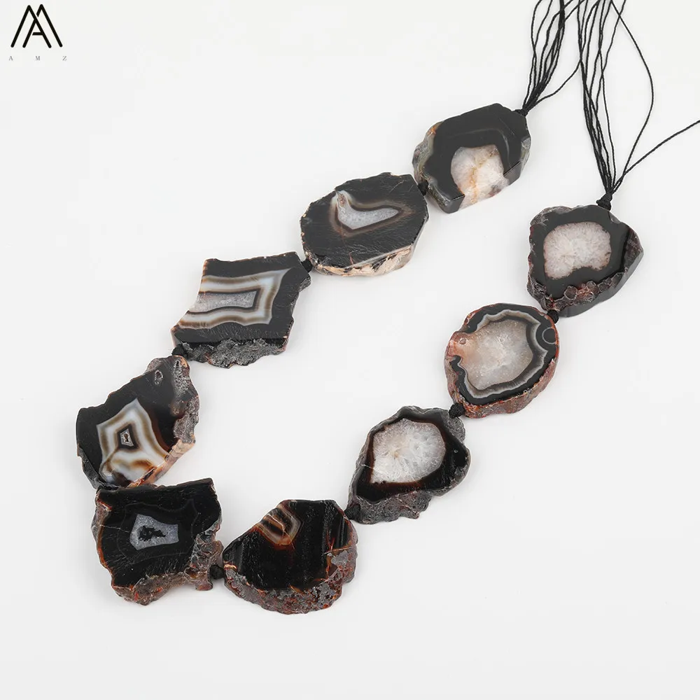 

Approx 7-10pcs/strand Natural Agates Freeform Slab Loose Beads Findings,Drilled Slice Agates Beads For DIY Jewelry Making
