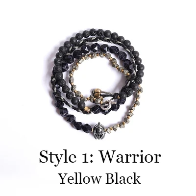 Warrior-Silver Black Лава камень Рок Камень Синий Песчаник S925 Богемия браслет для мужчин плетеный шлем Лев Спартанский смелые бои наручные ювелирные изделия унисекс - Окраска металла: Warrior-Silver Black